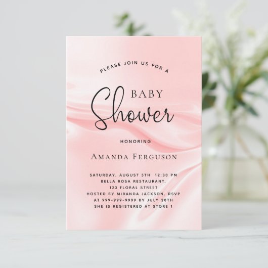 Duschmädchen, rot pinkfarbene Satinseide Einladung (Stehend Vorderseite)