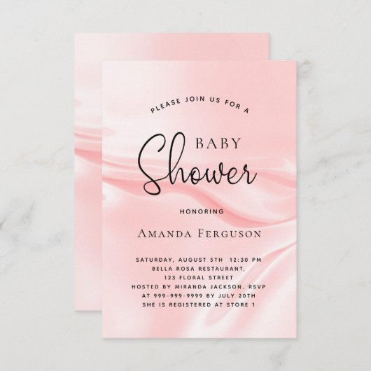 Duschmädchen, rot pinkfarbene Satinseide Einladung (Vorne/Hinten)