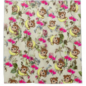 Duschvorhang Affen Bananen Rosa Herz Blüte (Vorderseite)