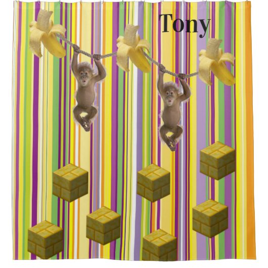 Duschvorhang Affen Seilstreifen (Vorderseite)