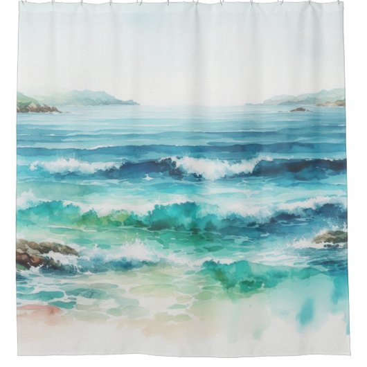 Duschvorhang Aquamarin Ocean Waves Strand Wasserfa (Vorderseite)