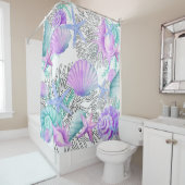 Duschvorhang Aquamarin und weiß Muscheln rosa (Beispiel)