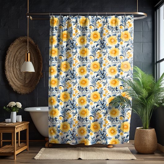 Duschvorhang aus gelbem Blumenmotiv