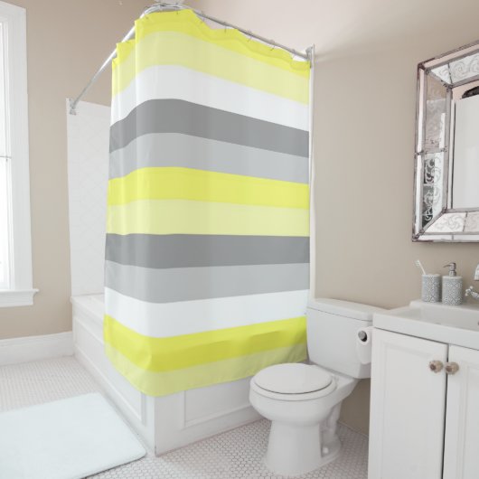 Duschvorhang aus gelben, weißen und grauen Streife (Beispiel)