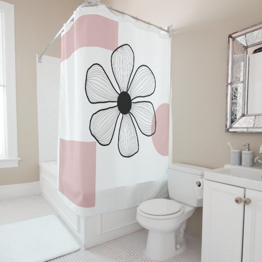 Duschvorhang aus rosa Blumenmotiven (Beispiel)