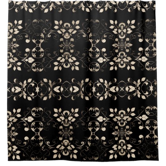 Duschvorhang aus Schwarz und Creme mit Blume (Vorderseite)