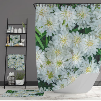 Duschvorhang aus weißer Blume mit Candytuft