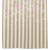 Duschvorhang Beige Streifen Rosa Blumen (Vorderseite)