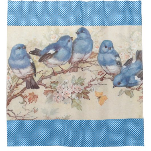 Duschvorhang Bird Blue Vintag (Vorderseite)