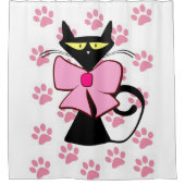 Duschvorhang Black Kitten Pink Paw Prints (Vorderseite)