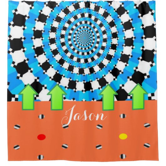 Duschvorhang Blau Schwarze grüne Pfeile Abstrakt (Vorderseite)