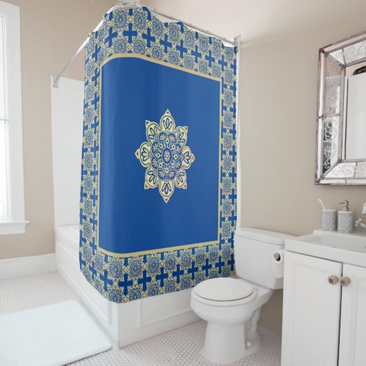 Duschvorhang blau und goldene Medaille (Beispiel)