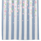 Duschvorhang Blau & Weiß Streifen Blumenmuster (Vorderseite)