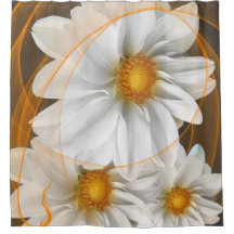 Duschvorhang Blume Weiß Schwarz Orange