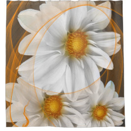 Duschvorhang Blume Weiß Schwarz Orange