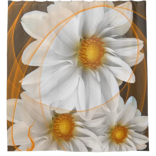 Duschvorhang Blume Weiß Schwarz Orange (Vorderseite)