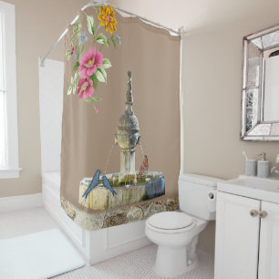 Duschvorhang Blumengesteine Beige