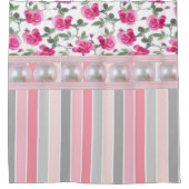Duschvorhang Blumenrosa Streifen (Vorderseite)