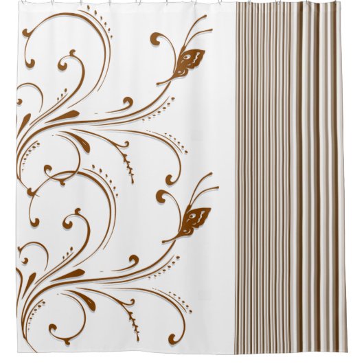 Duschvorhang brauner Blumenstreifen (Vorderseite)