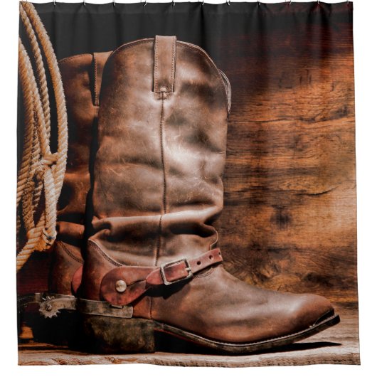 Duschvorhang Cowboy Stiefel Barnholz Rustikale Zah (Vorderseite)