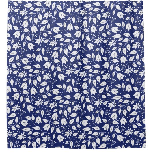 Duschvorhang (Deep Blue and White Floral) (Vorderseite)