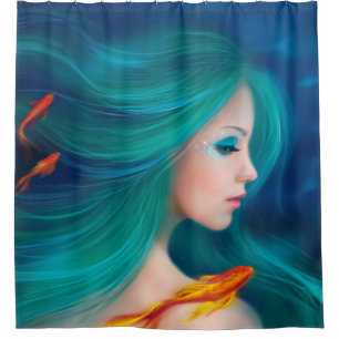 Duschvorhang Fantasy Meerjungfrau mit roten Fische