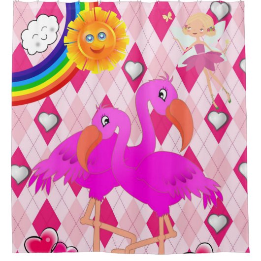 Duschvorhang Flamingo Fairy Sun Regenbogen (Vorderseite)