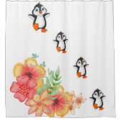 Duschvorhang Floral Pinguin Weiß (Vorderseite)