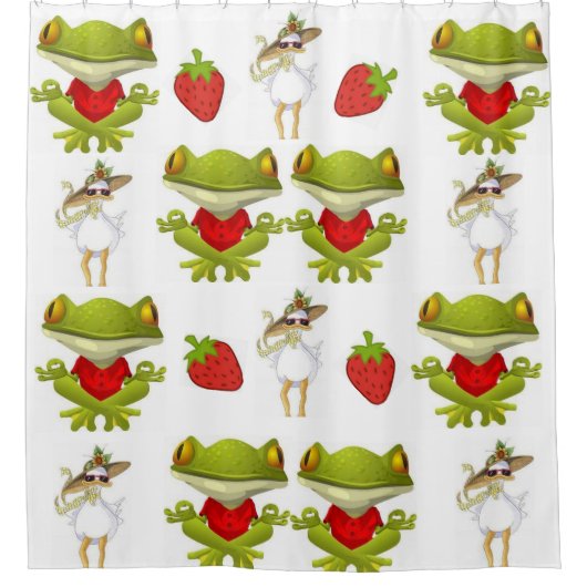 Duschvorhang Frösche Hühnchen Erdbeere (Vorderseite)