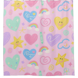 Duschvorhang für Herz und Doodles - Pastel Pop