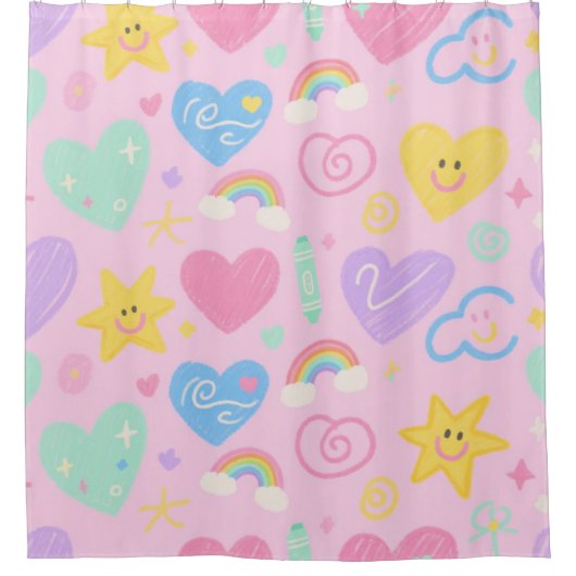 Duschvorhang für Herz und Doodles - Pastel Pop (Vorderseite)