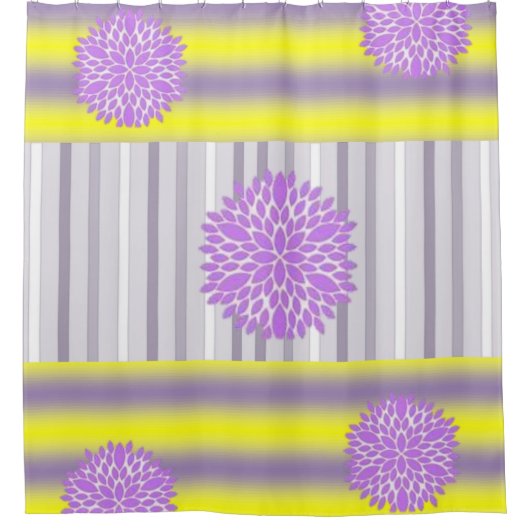 Duschvorhang gelb Lila Blumenstreifen (Vorderseite)