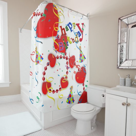 Duschvorhang glücklich Geburtstag Red Hearts (Beispiel)