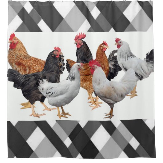 Duschvorhang Hühnchen Schwarz Grau (Vorderseite)