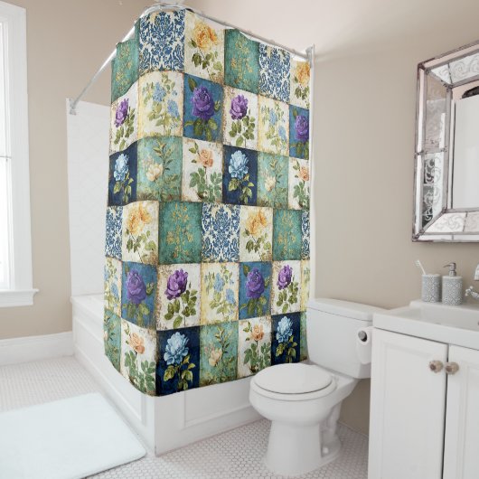 Duschvorhang im Vintage-Patchwork-Stil (Beispiel)