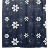 Duschvorhang in Retroblau, Blume weiß (Vorderseite)