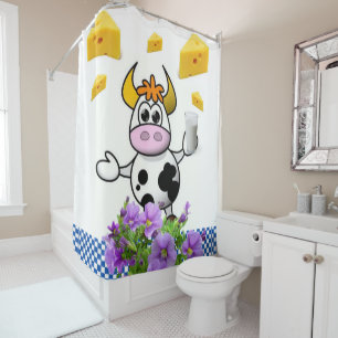 Duschvorhang Kuhmilch Käse Blau Kariert