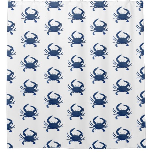 Duschvorhang mit blauem Krabbenmuster (Vorderseite)