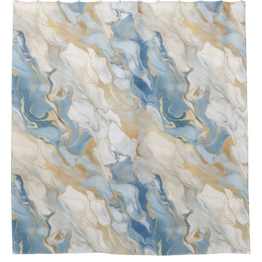 Duschvorhang mit blauem und beige Marmormuster (Vorderseite)