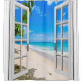 Duschvorhang mit Fenster-Strand-Szene (Vorderseite)