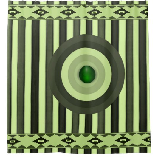 Duschvorhang mit kreisförmigem grünen Streifen (Vorderseite)