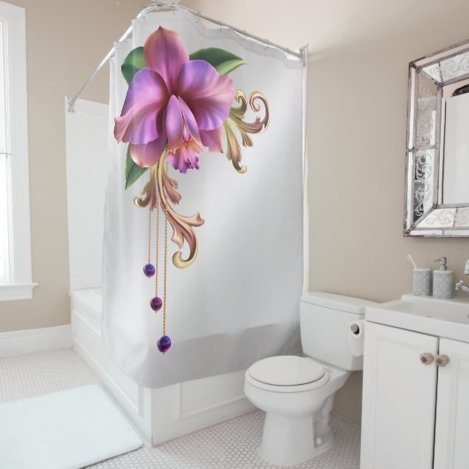Duschvorhang mit lila Blume (Beispiel)
