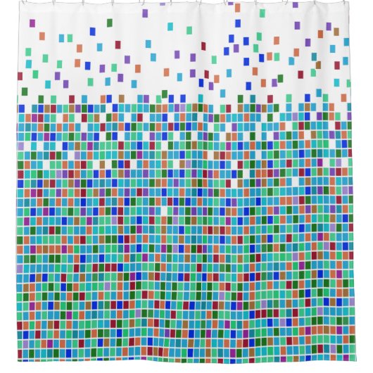 Duschvorhang mit Mosaikfliesen und farbenfroher Vo (Vorderseite)