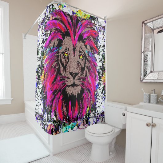 Duschvorhang mit rosa Löwenkopf (Beispiel)