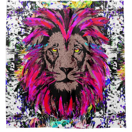 Duschvorhang mit rosa Löwenkopf (Vorderseite)