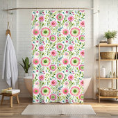 Duschvorhang mit rosa und grünem Blumenmotiv