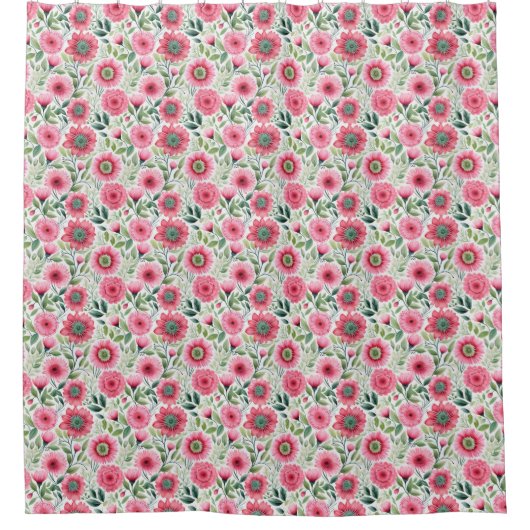 Duschvorhang mit rosa und grünem Blumenmotiv (Vorderseite)