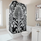Duschvorhang mit Schwarz-weißer und grauer Blume (Beispiel)