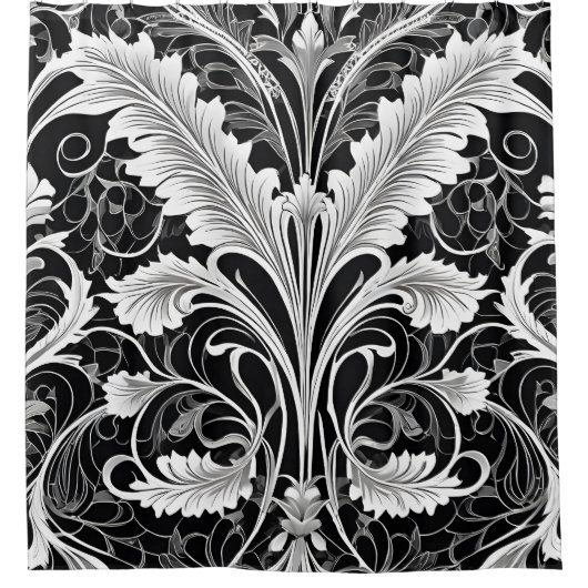 Duschvorhang mit Schwarz-weißer und grauer Blume S (Vorderseite)