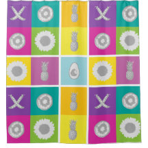 Duschvorhang mit spielenden Farbblockquadraten